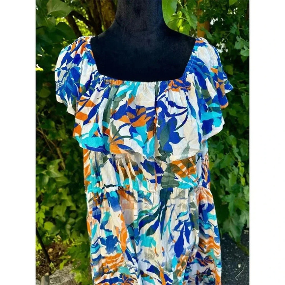 89th + Madison Women's 2X Tropical Print Off The Shoulder Dress Multicolor #003 - Picture 6 of 6